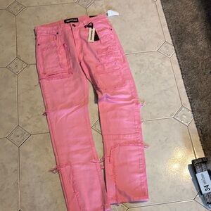 Men's Pink Distressed Skinny Jeans